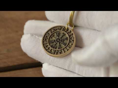 Personalized brass Viking compass keychain