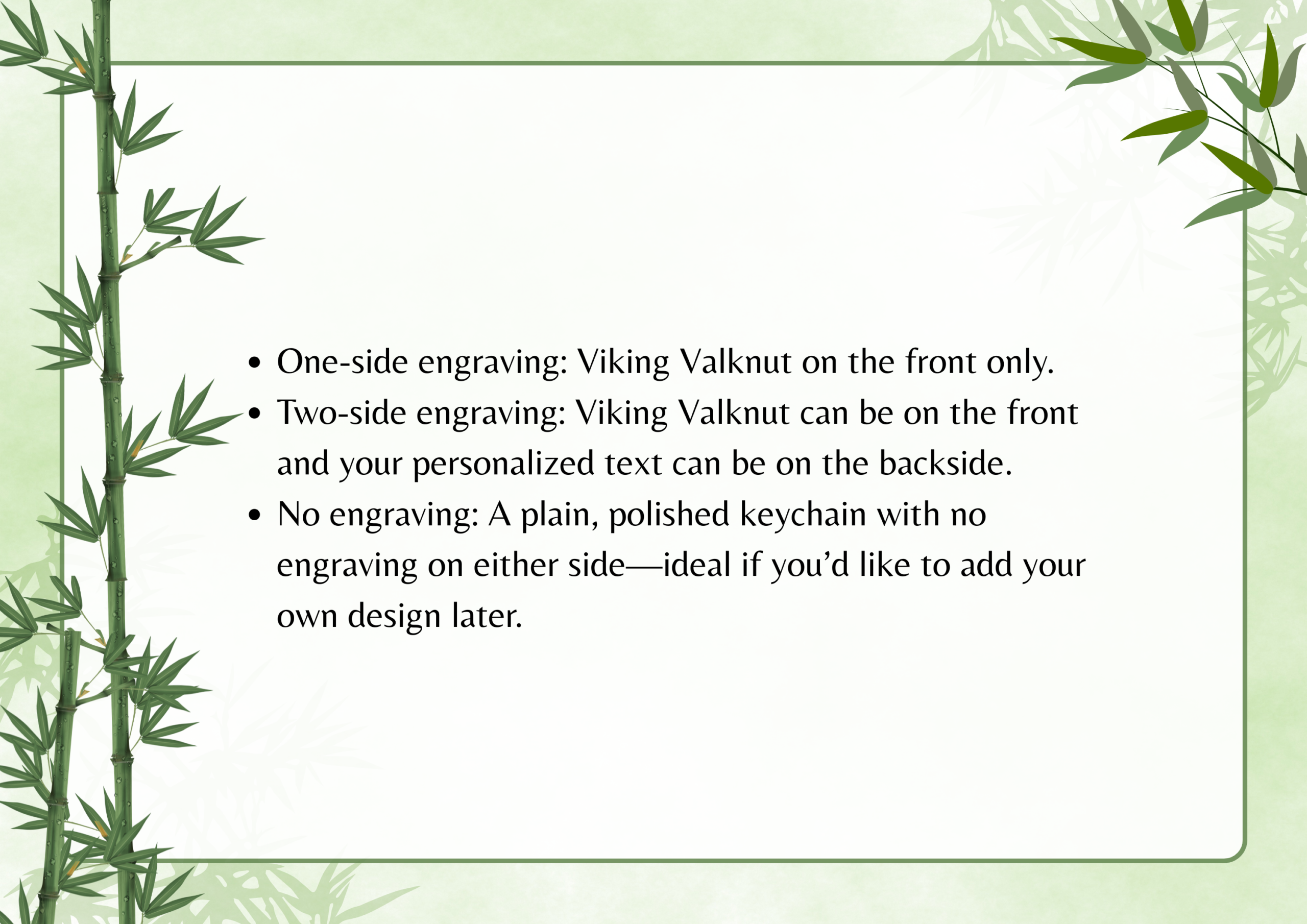 Keychain engraving options: Viking Valknut on one or both sides, or plain for custom design.